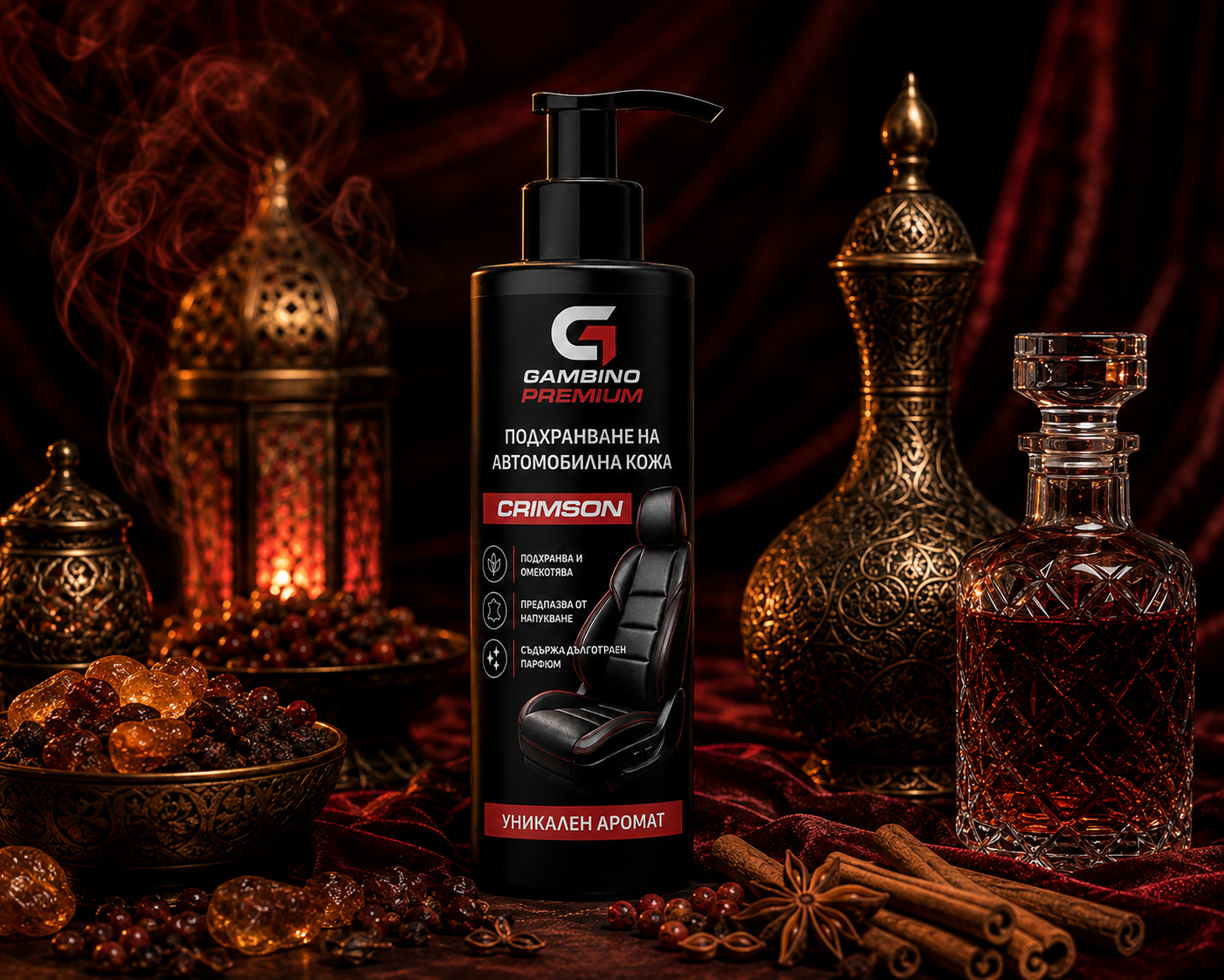 Gambino Premium – Подхранване за автомобилна кожа с парфюмен аромат